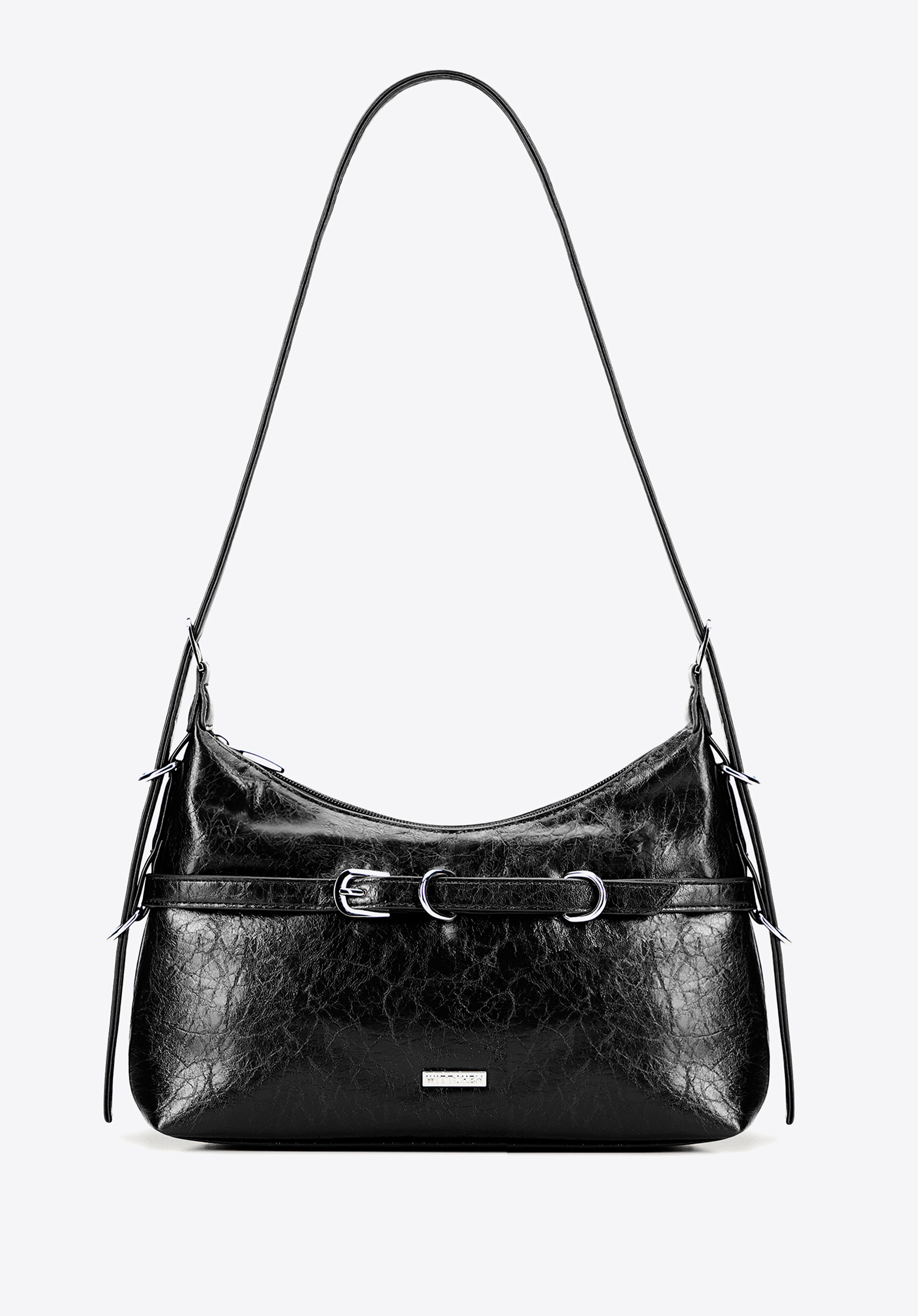 Damska bagietka z ekoskóry z regulowaną rączką czarna