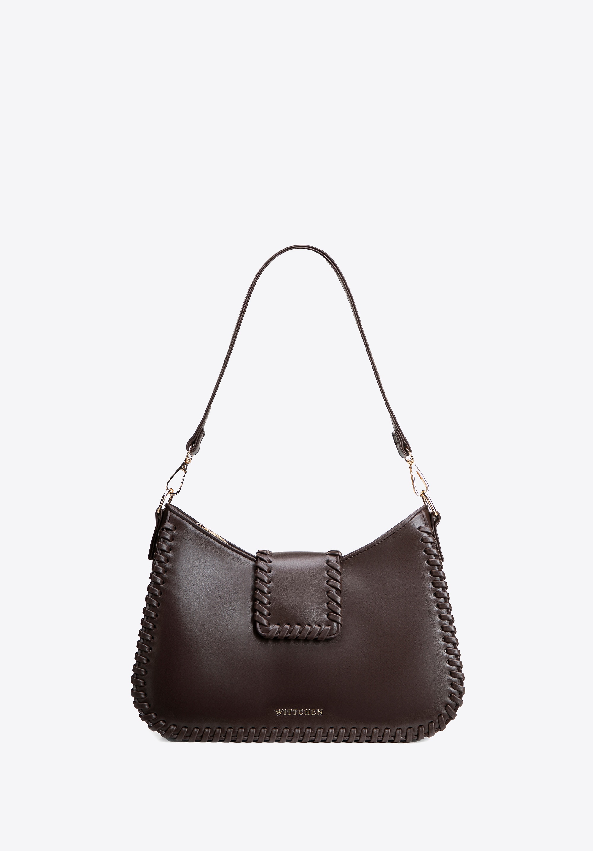 Torebka bagietka imitacji skóry z dekoracyjną plecionką brązowa