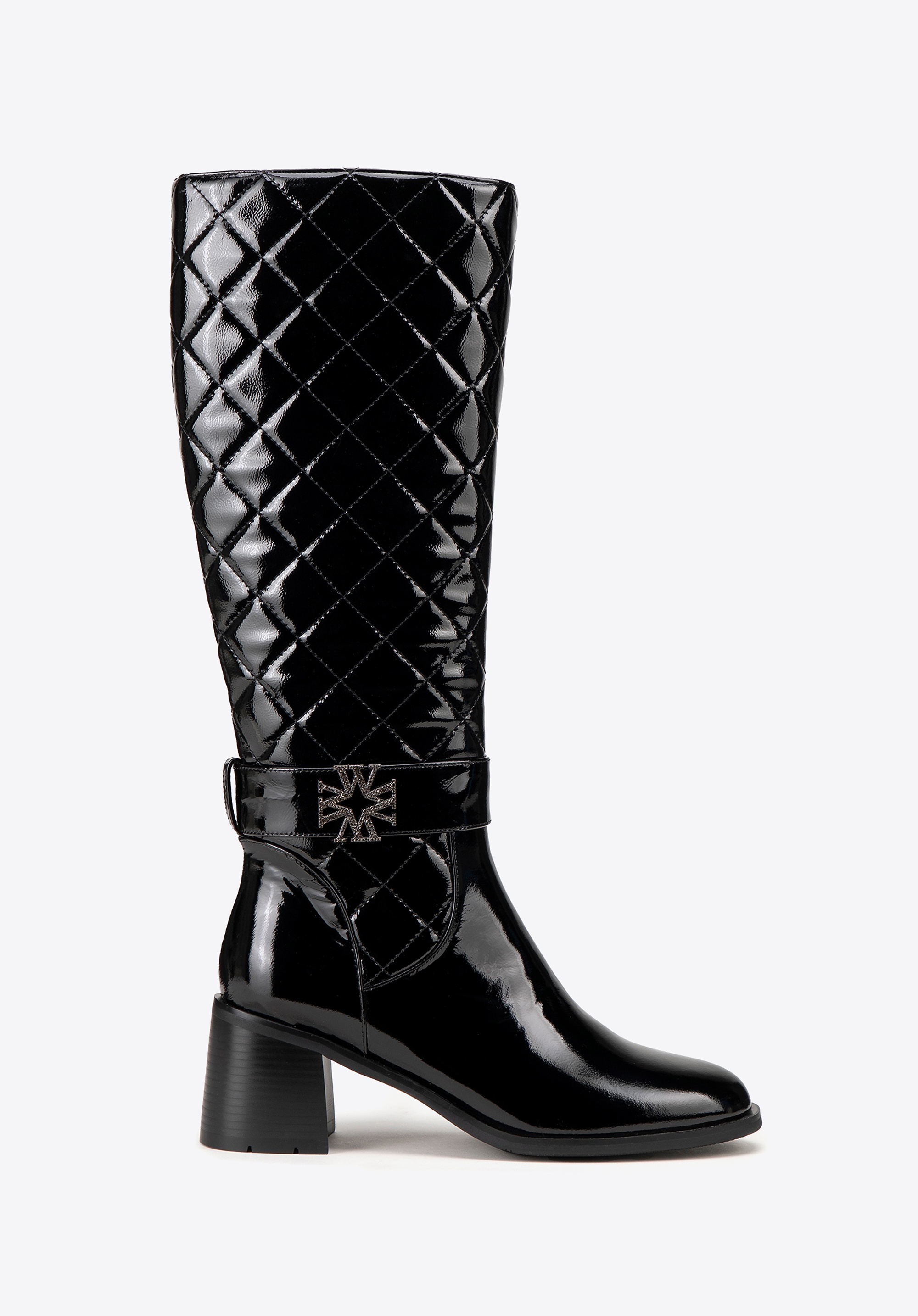 Damskie kozaki ze skóry na słupku pikowane czarne