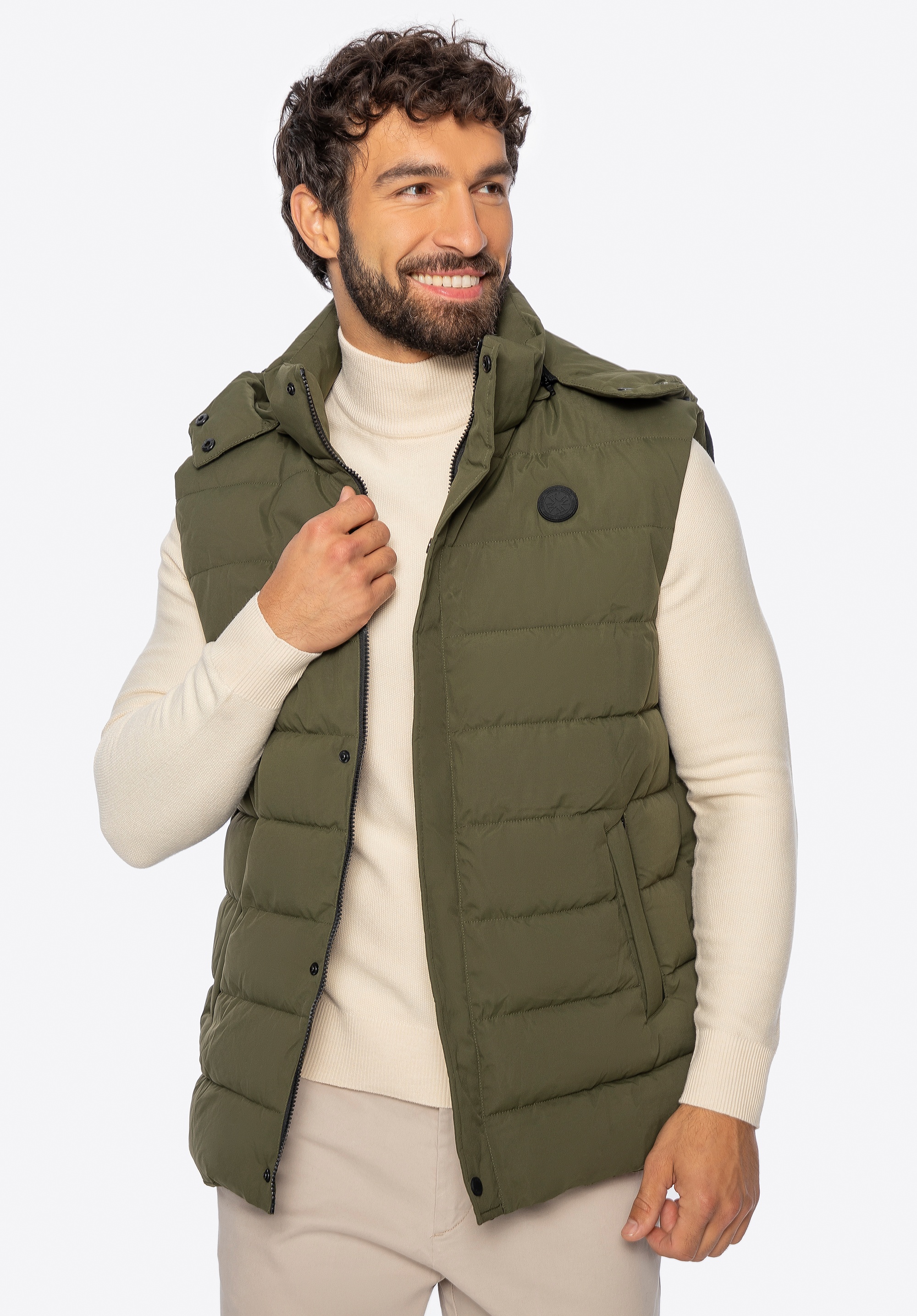 Męska kamizelka puchowa z kapturem ciemnozielona