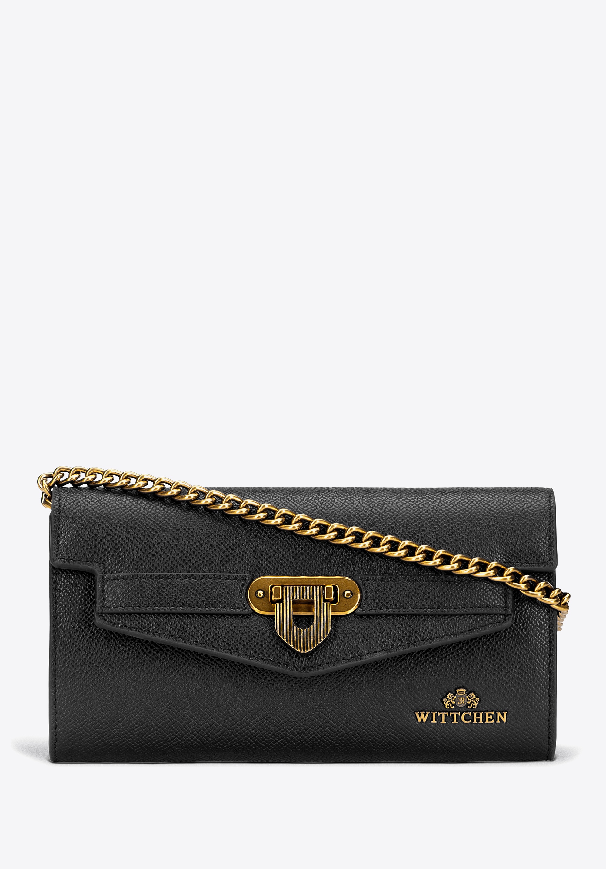 Kopertówka ze skóry naturalnej z łańcuszkiem czarna