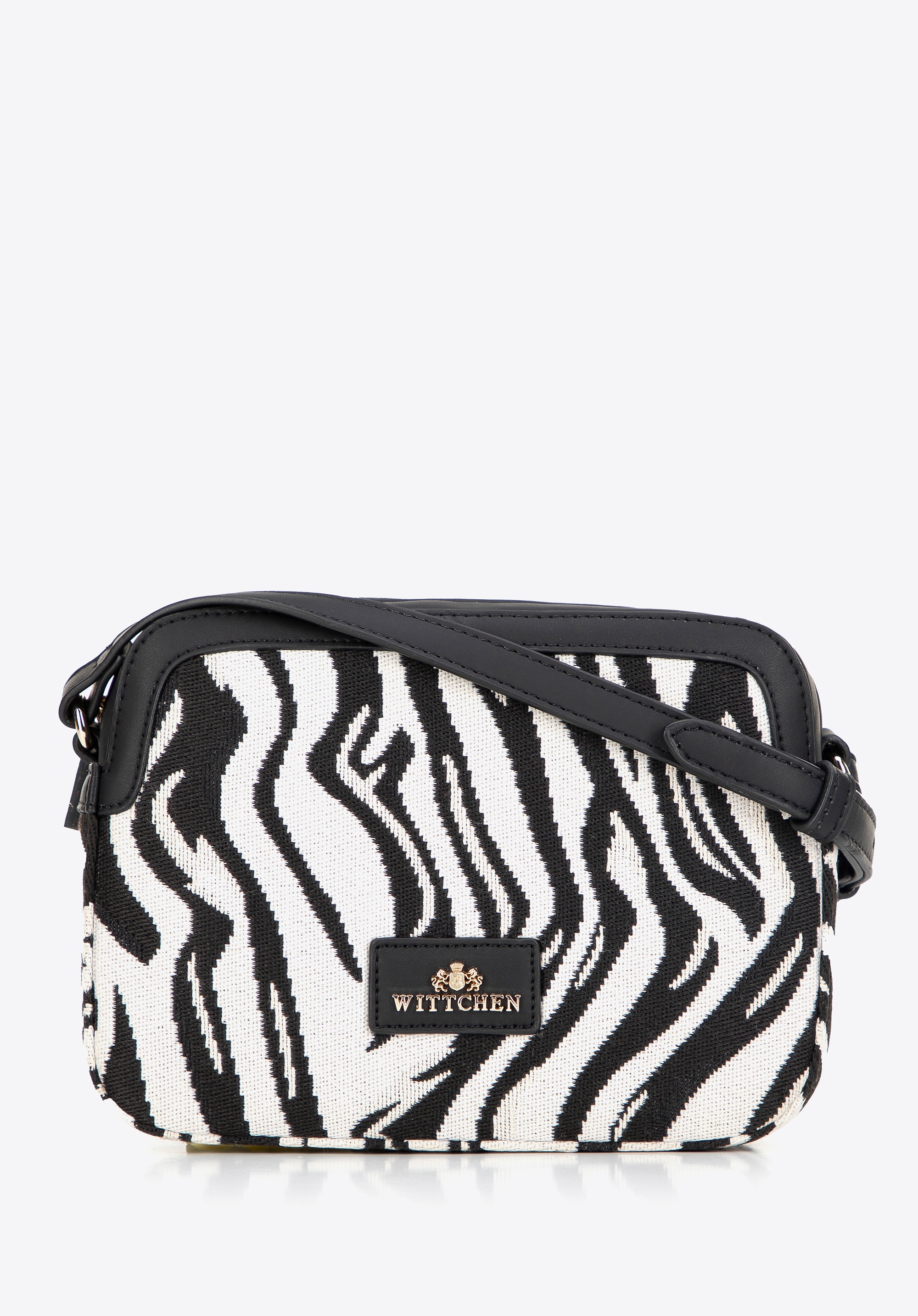 Damska crossbody z żakardu i ekoskóry biało - czarna