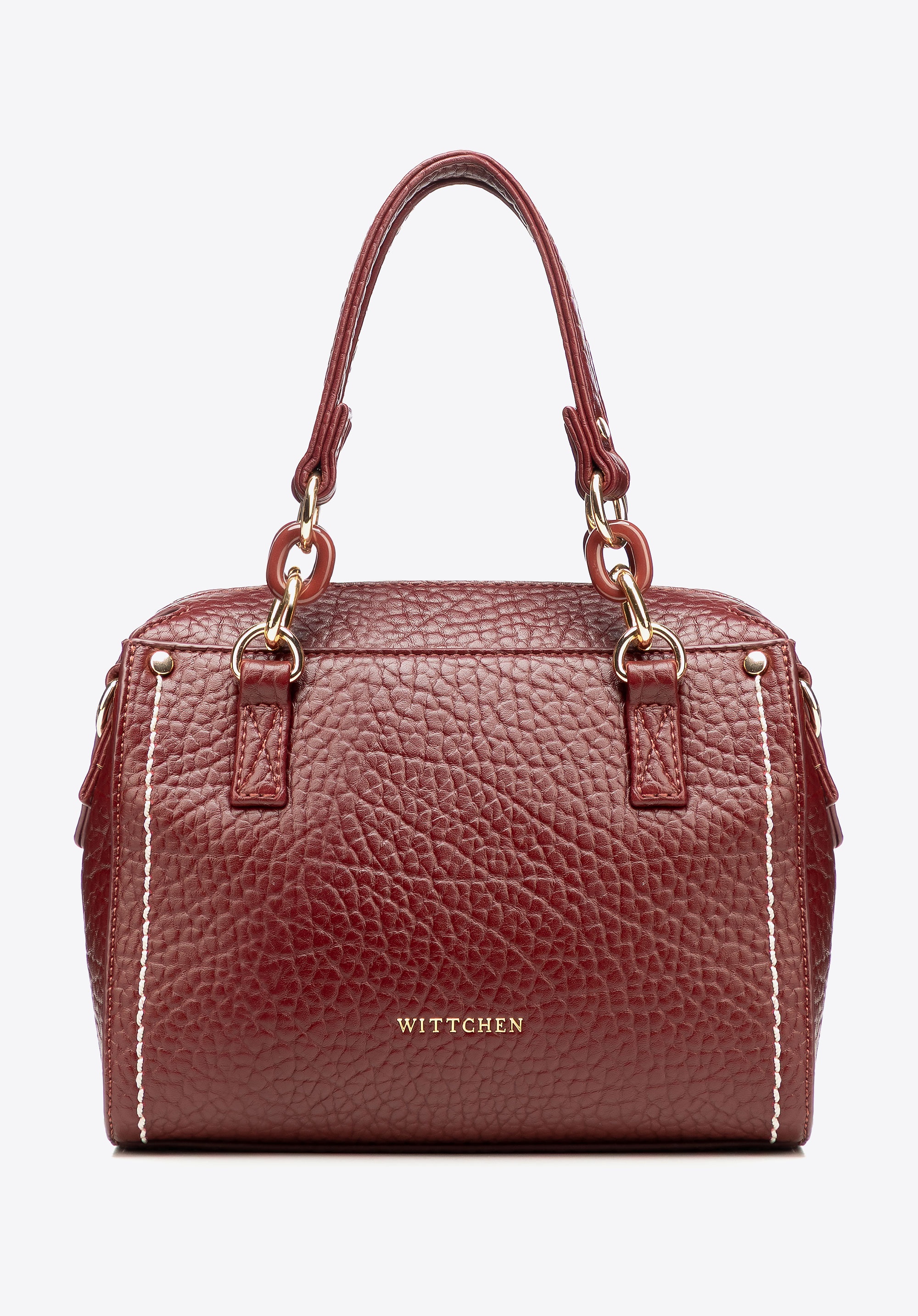 Damski kuferek z imitacji skóry z kontrastowym przeszyciem bordowy