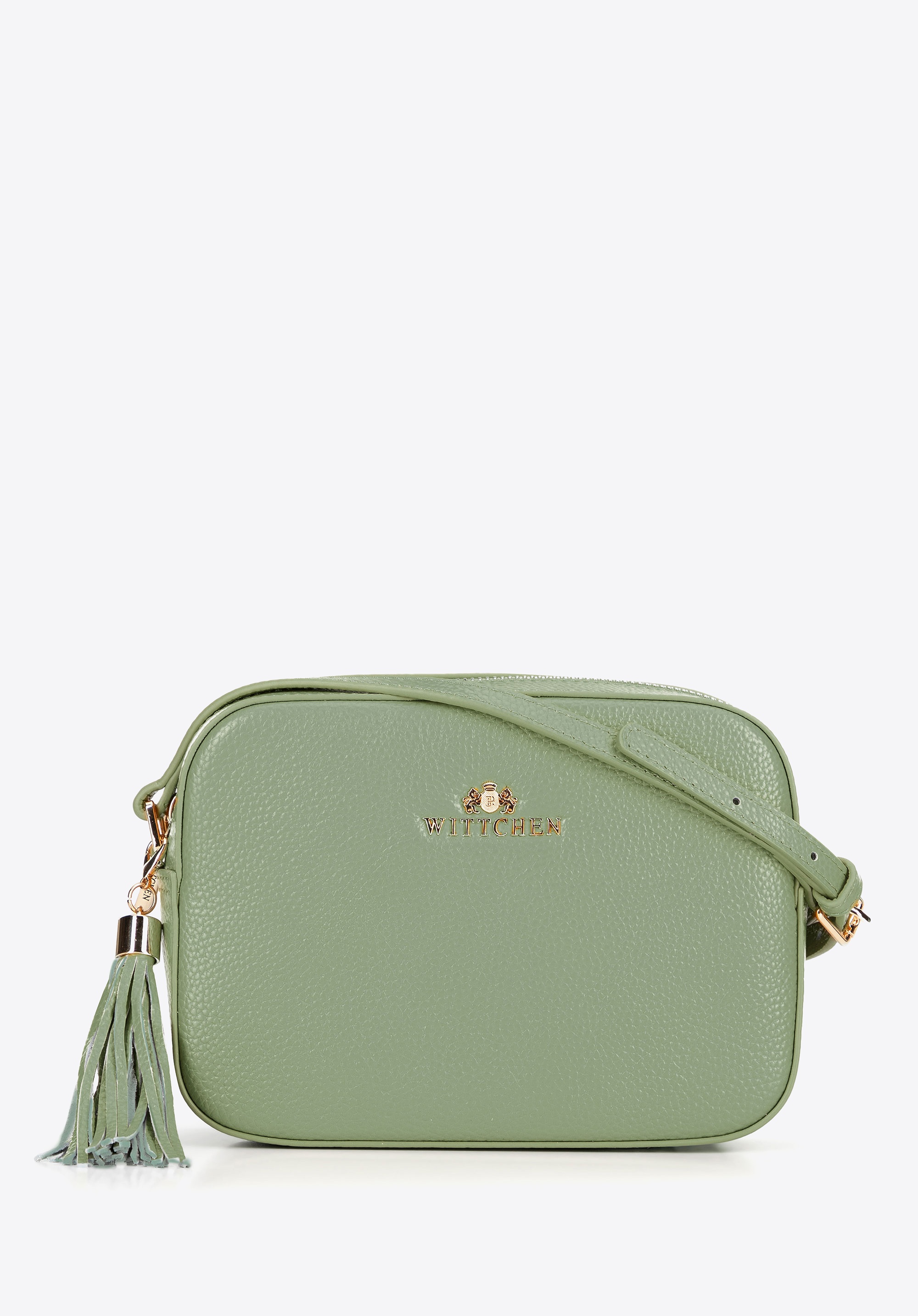 Damska listonoszka skórzana pudełkowa z chwostem pistacjowa