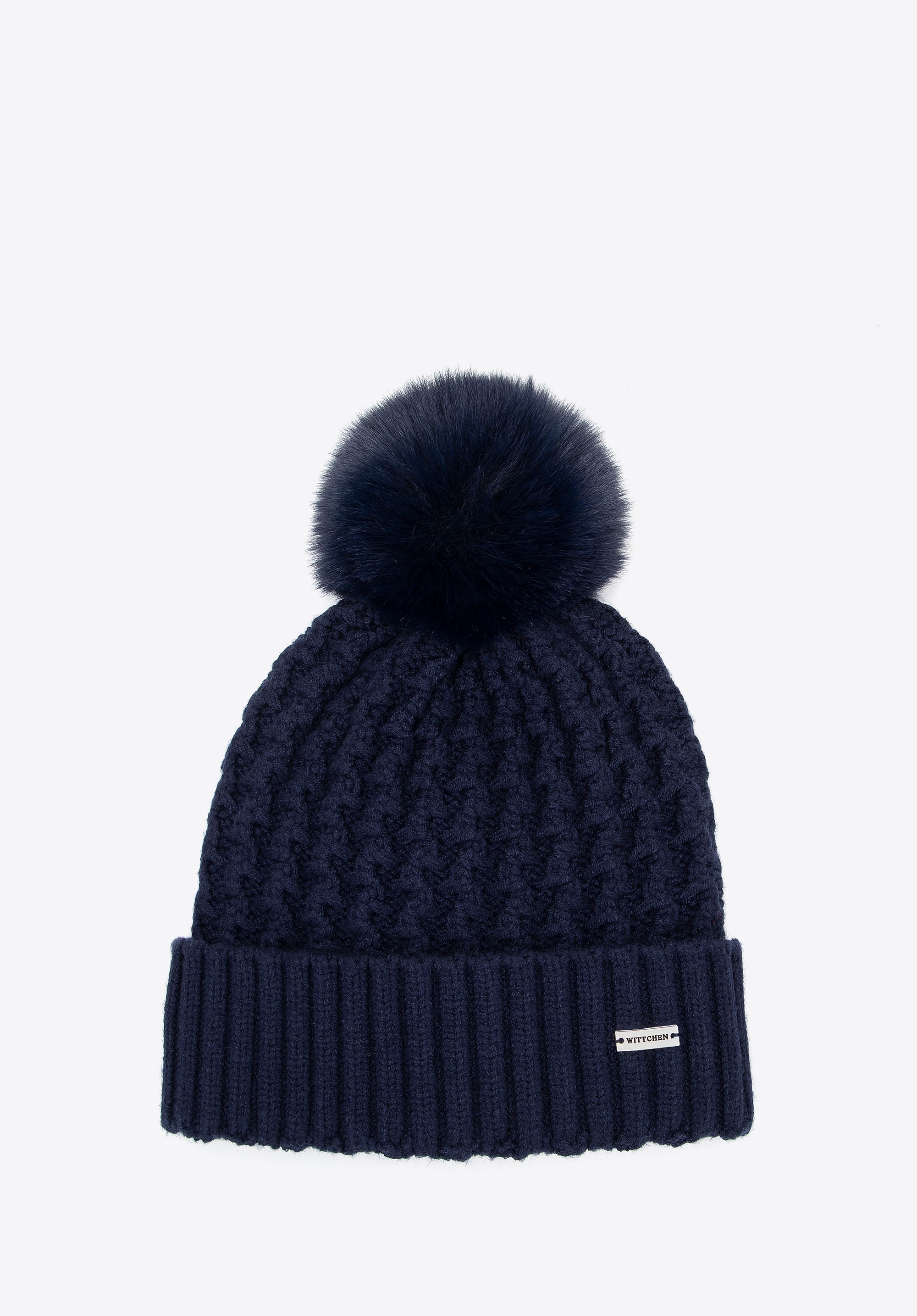 Czapka damska o splocie w drobny wzór granatowa