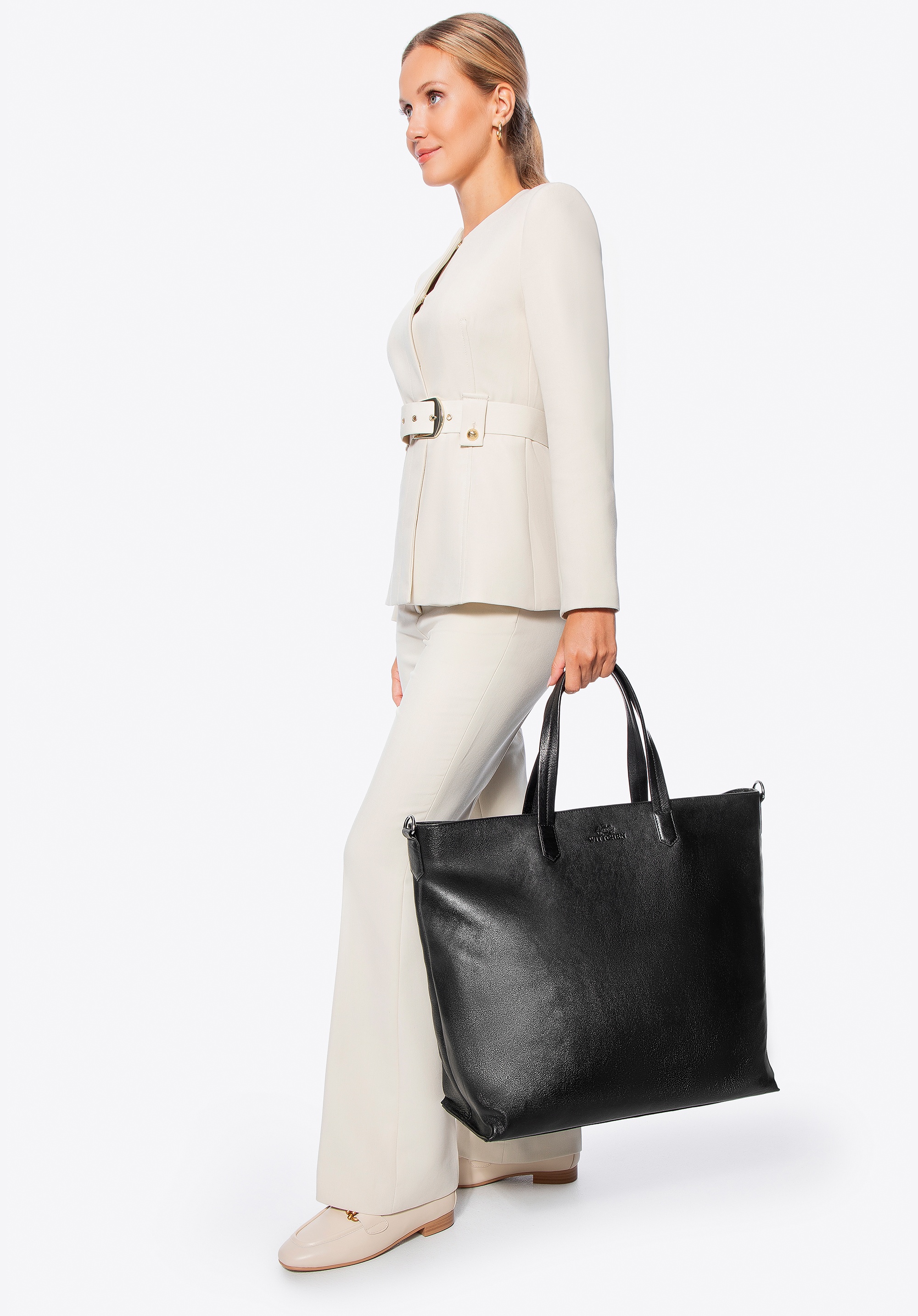 Duża torba na ramię ze skóry naturalnej czarna