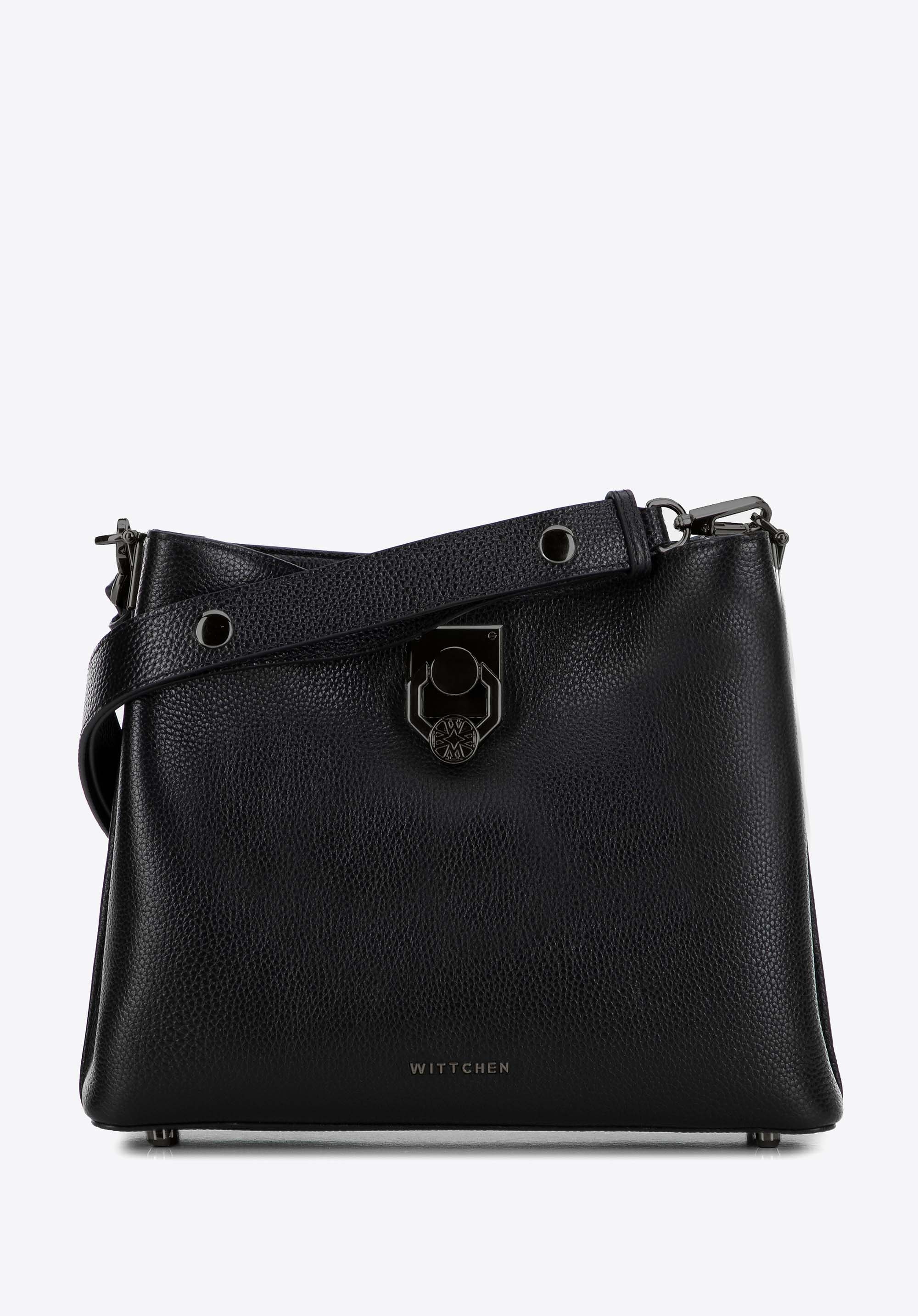 Damska torebka na ramię skórzana z klamrą czarno - grafitowa