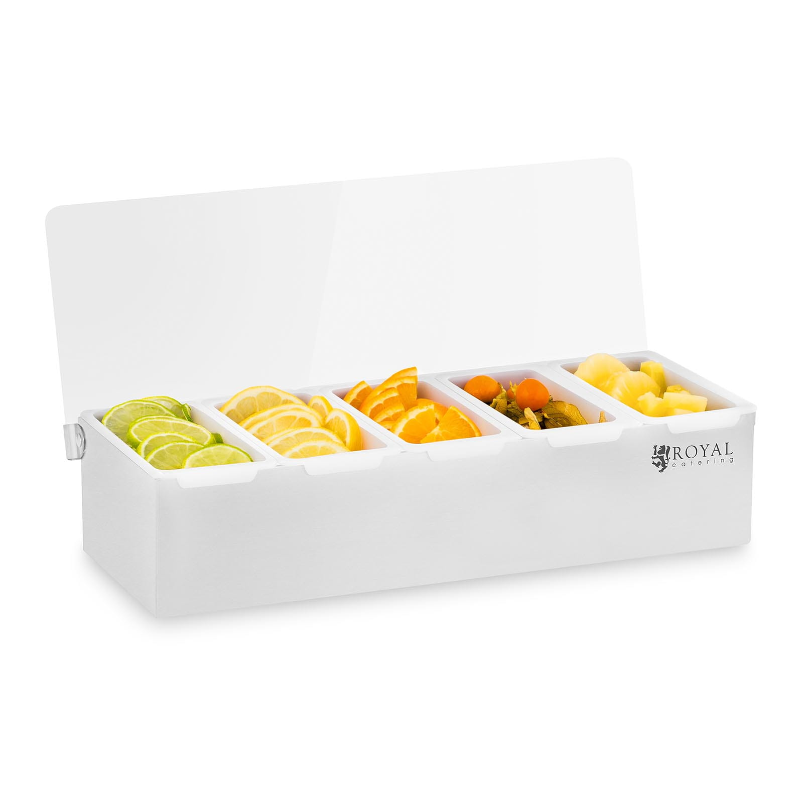 Pojemnik barmański z przezroczystą pokrywą + 5 wkładów