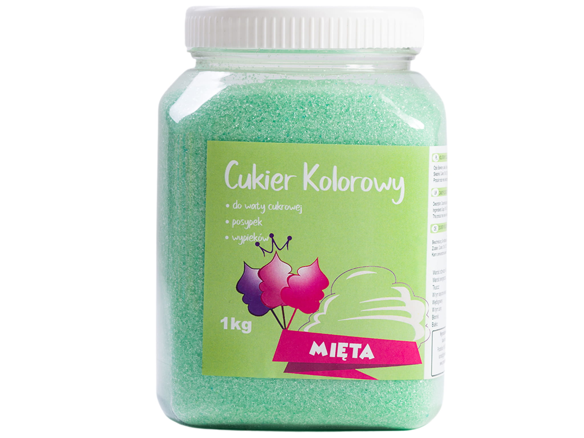 Kolorowy, smakowy cukier MIĘTA słoik 1000 g