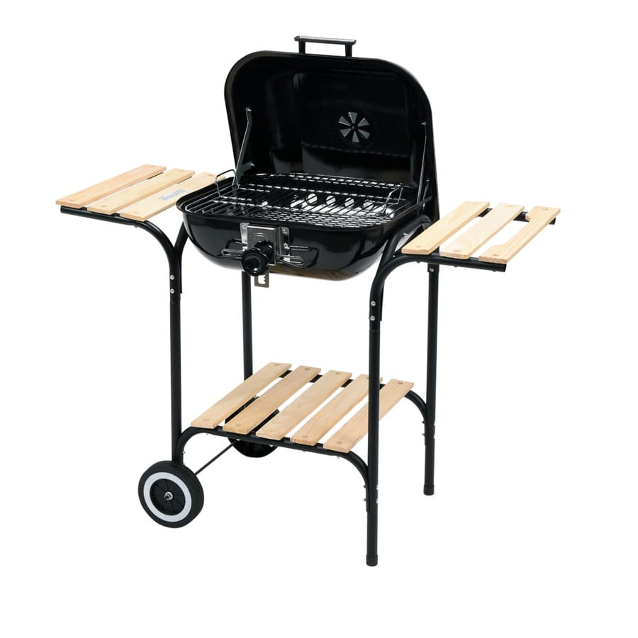 Grill ogrodowy z pokrywą i 3 drewnianymi półkami