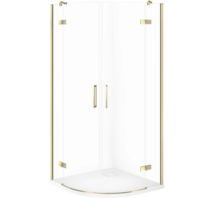 CERSANIT Zestaw kabina półokrągła JOTA 90x90 złota, brodzik TAKO SLIM