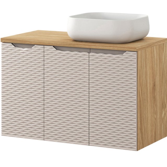 COMAD Zestaw mebli OCEAN BEIGE 2 szafki z blatem 90 cm, umywalka NIKA