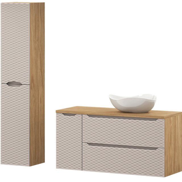 COMAD Zestaw mebli OCEAN BEIGE 2 szafki z blatem 120 cm, umywalka CLO