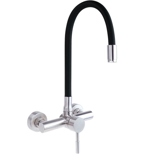 DEANTE Bateria kuchenna ścienna LUNO z giętą wylewką stal szczotkowan