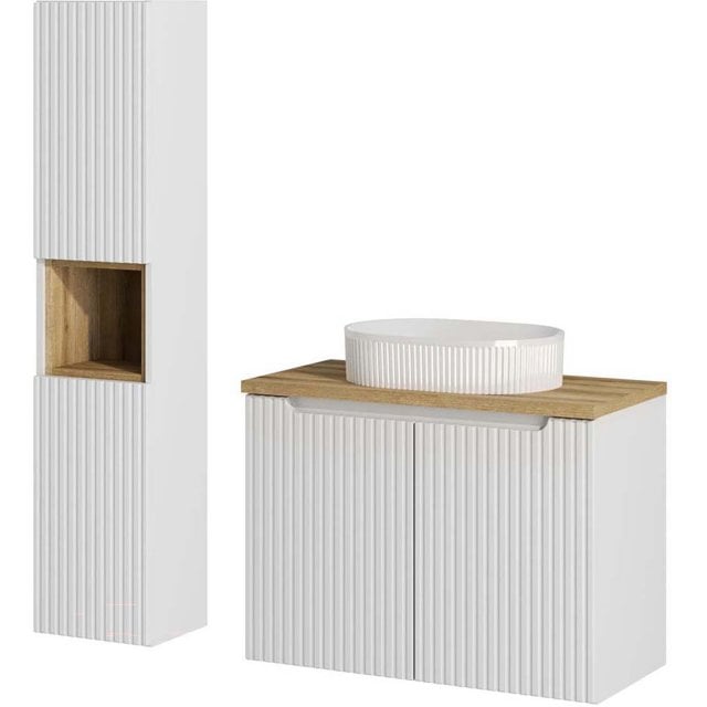 COMAD Zestaw mebli NOVA WHITE szafka z blatem OAK 80 cm, umywalka BEY