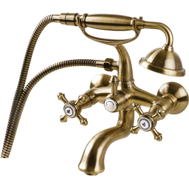 OMNIRES Bateria wannowa RETRO ścienna brąz szczotkowany z zestawem pr