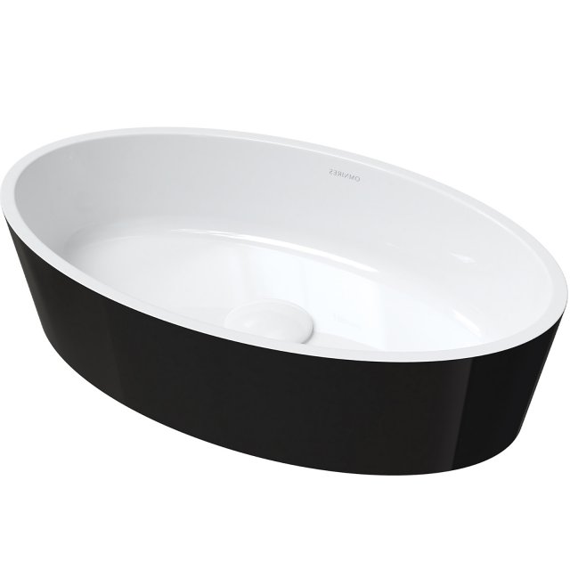 OMNIRES Umywalka nablatowa BARI M+ 50 owalna biały/czarny połysk BARI