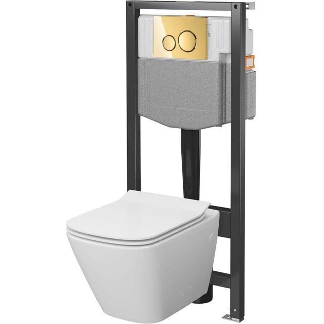 Zestaw podtynkowy mech 50, miska VERSO Sq, deska, przycisk LUNA złoty