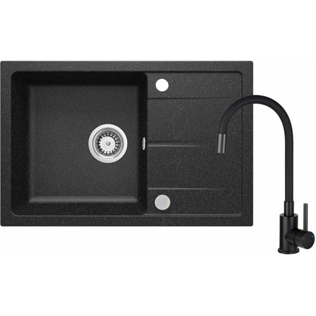 DEANTE Zestaw LEDA zlewozmywak granitowy z baterią z elastyczną wylew