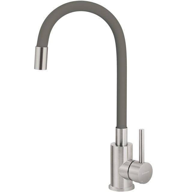 DEANTE Bateria kuchenna stojąca LUNO z giętą wylewką stal szczotkowan