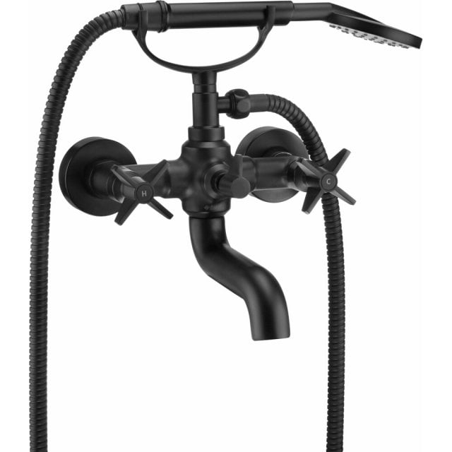 DEANTE Bateria wannowa ścienna TEMISTO nero z zestawem prysznicowym B