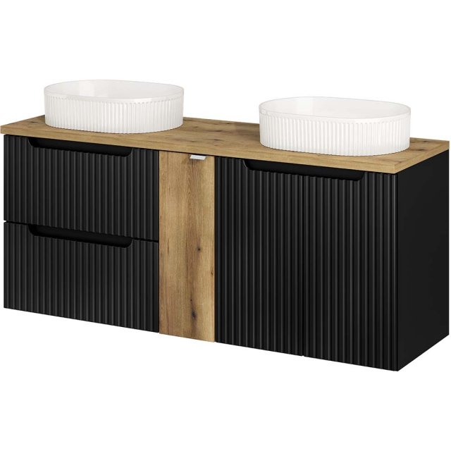 COMAD Zestaw mebli NOVA BLACK 3 szafki z blatem OAK 140 cm, 2 umywalk