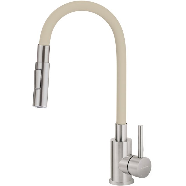 DEANTE Bateria kuchenna stojąca LUNO z giętą wylewką stal szczotkowan