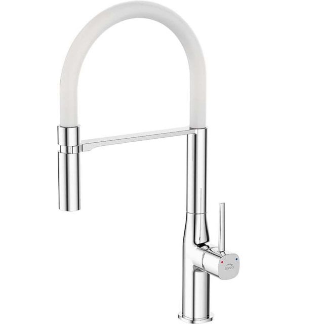 LAVEO Bateria kuchenna stojąca POLA z elastyczną wylewką U chrom/biał