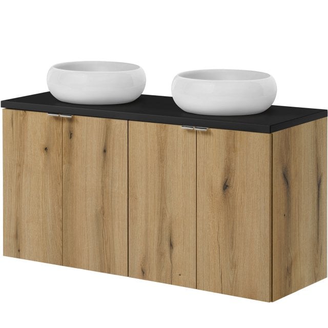 COMAD Zestaw mebli NOVA OAK 2 szafki z blatem BLACK 120 cm, 2 umywalk