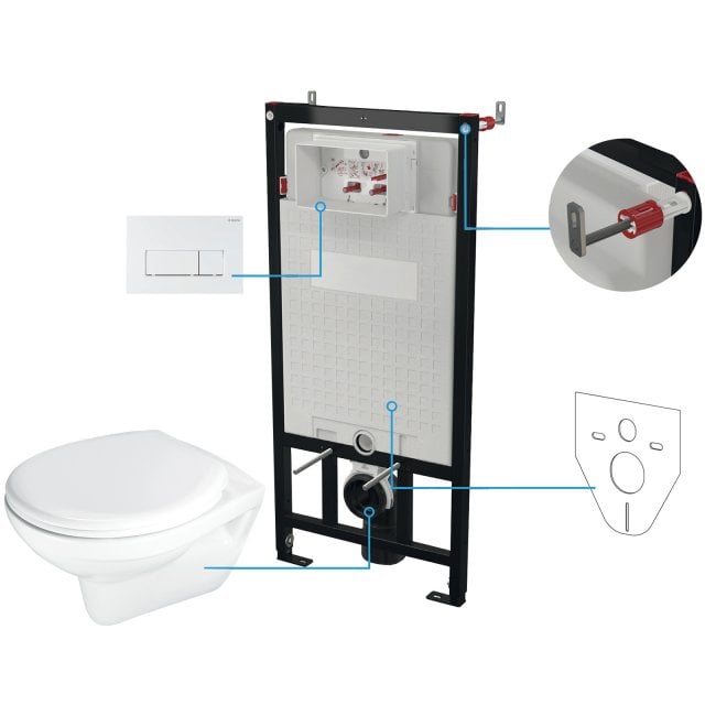 DEANTE Stelaż podtynkowy mechaniczny BORO 6w1, miska biała, przycisk