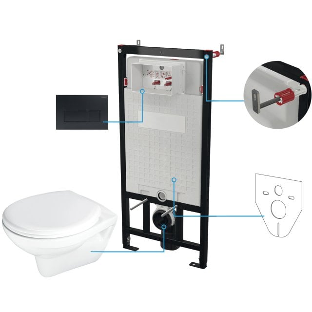 DEANTE Stelaż podtynkowy mechaniczny BORO 6w1, miska biała, przycisk