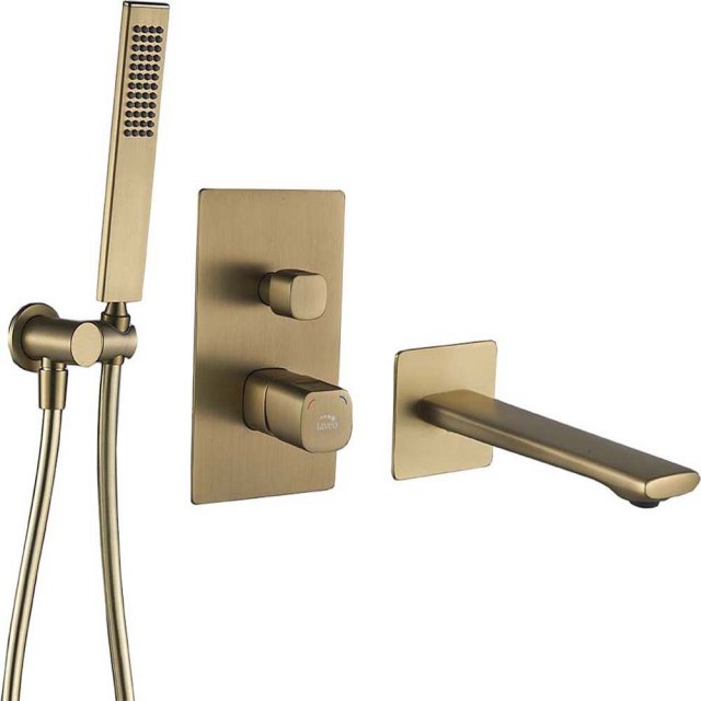 LAVEO Bateria wannowa podtynkowa TORES z zestawem prysznicowym złoto