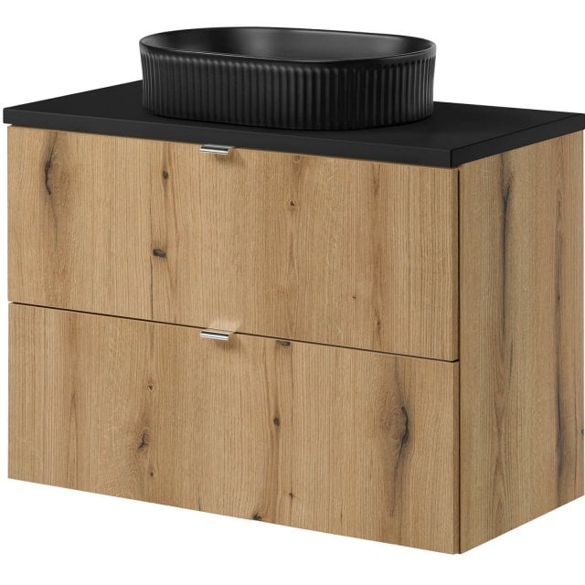 COMAD Zestaw mebli NOVA OAK szafka z blatem BLACK 80 cm, umywalka BEY