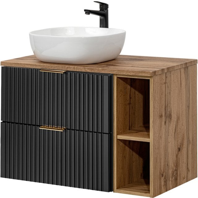 COMAD Zestaw mebli ADEL BLACK / XILO OAK 2 szafki z blatem WOTAN 80 c