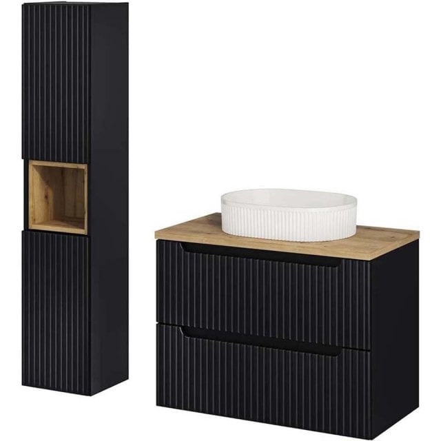 COMAD Zestaw mebli NOVA BLACK szafka z blatem OAK 80 cm, umywalka BEY
