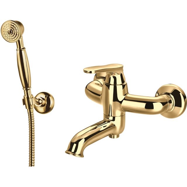 OMNIRES Bateria wannowa ART DECO ścienna z zestawem prysznicowym złot