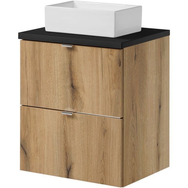 COMAD Zestaw mebli NOVA OAK szafka z blatem BLACK 50 cm, umywalka GAJ