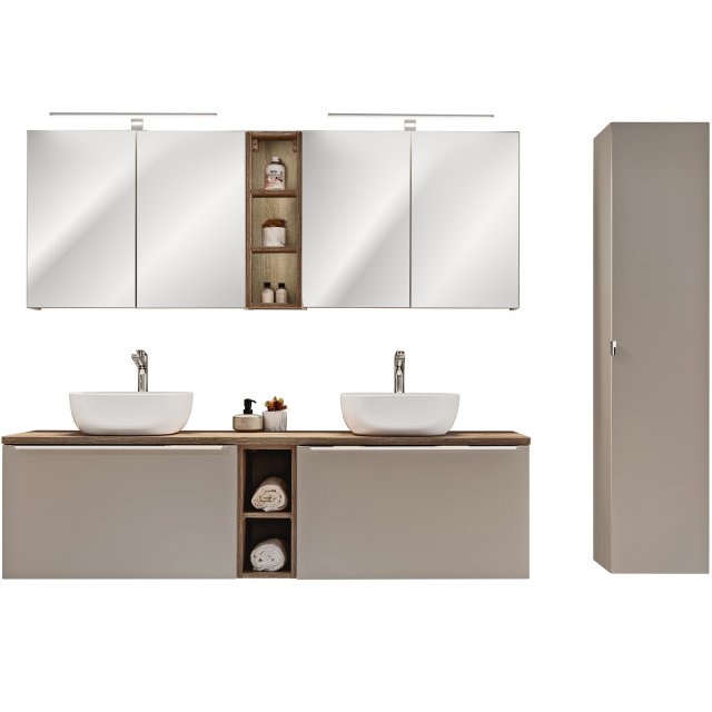 COMAD Zestaw mebli SANTA FE TAUPE szafki, blat 180 cm, 2 umywalki SMI