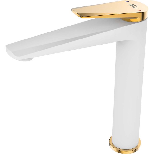 LAVEO Bateria umywalkowa stojąca RUBIO z korkiem klik-klak biała/złot