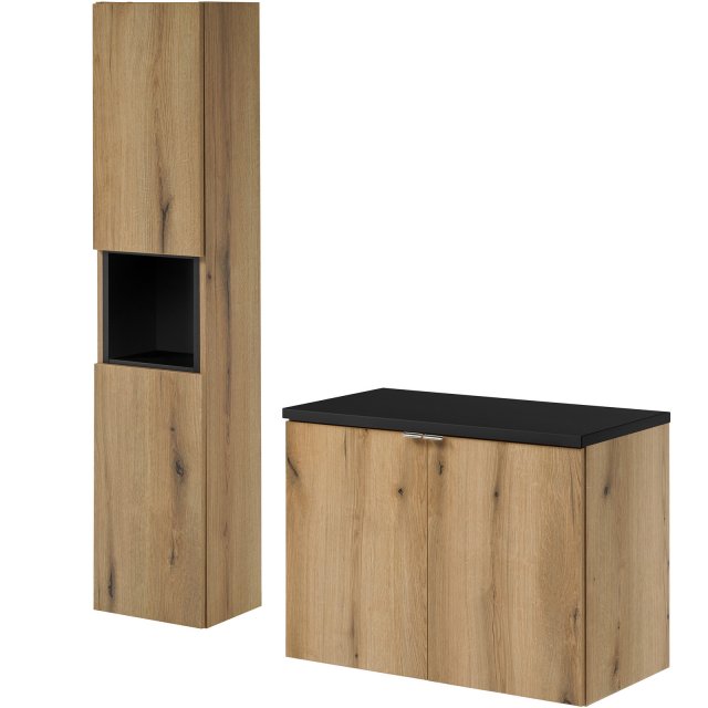 COMAD Zestaw mebli NOVA OAK szafka z drzwiami z blatem BLACK 80 cm, s