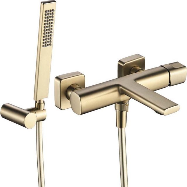 LAVEO Bateria wannowa ścienna TORES z zestawem prysznicowym złoto sza