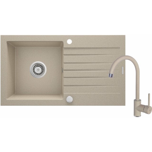 DEANTE Zlewozmywak granitowy ZORBA 1-komorowy z ociekaczem z baterią