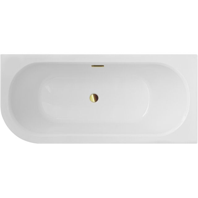 BESCO Wanna narożna AVITA SLIM+ asymetryczna prawa 160x75 syfon złoty