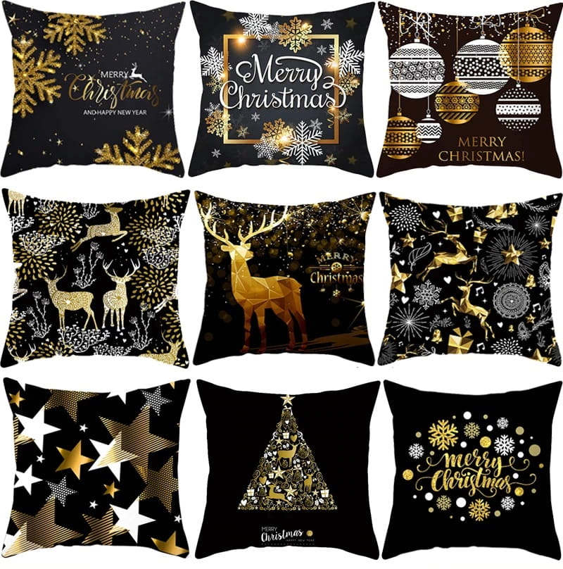 Czarno złote poszewki Bożonarodzeniowe