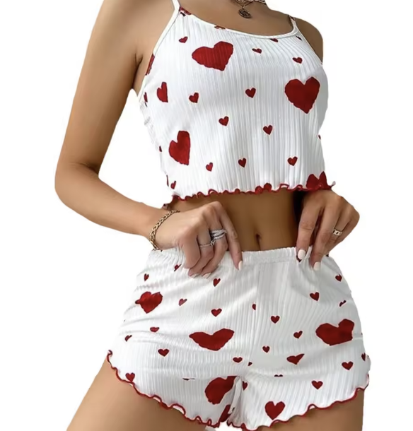 Dwuczęściowa piżama damska z serduszkami 218