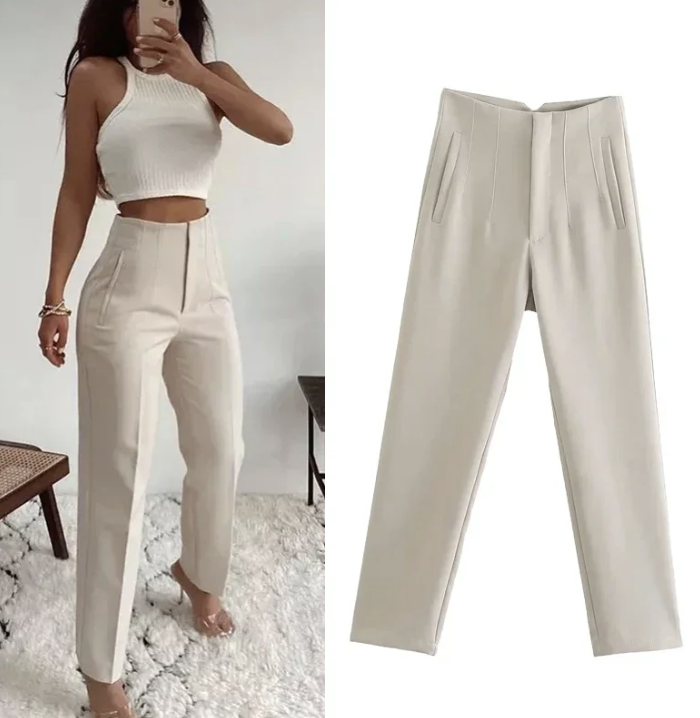 Eleganckie damskie spodnie z wysokim stanem K32