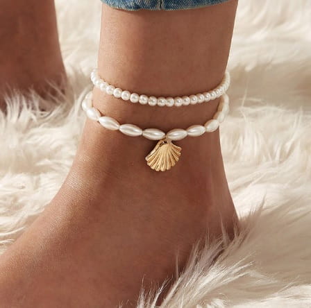 Bransoletka na Nogę muszelka Perełki 016