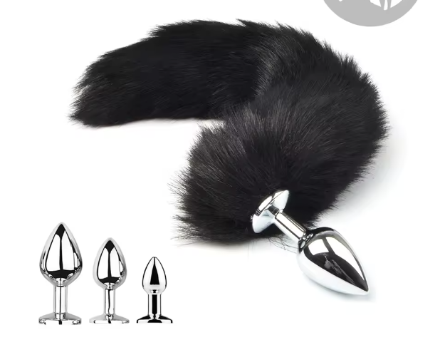 Korek analny w kolorze srebrnym z kitą 082