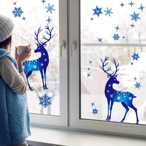 Bożonarodzeniowe naklejki Renifery Płatki Śniegu