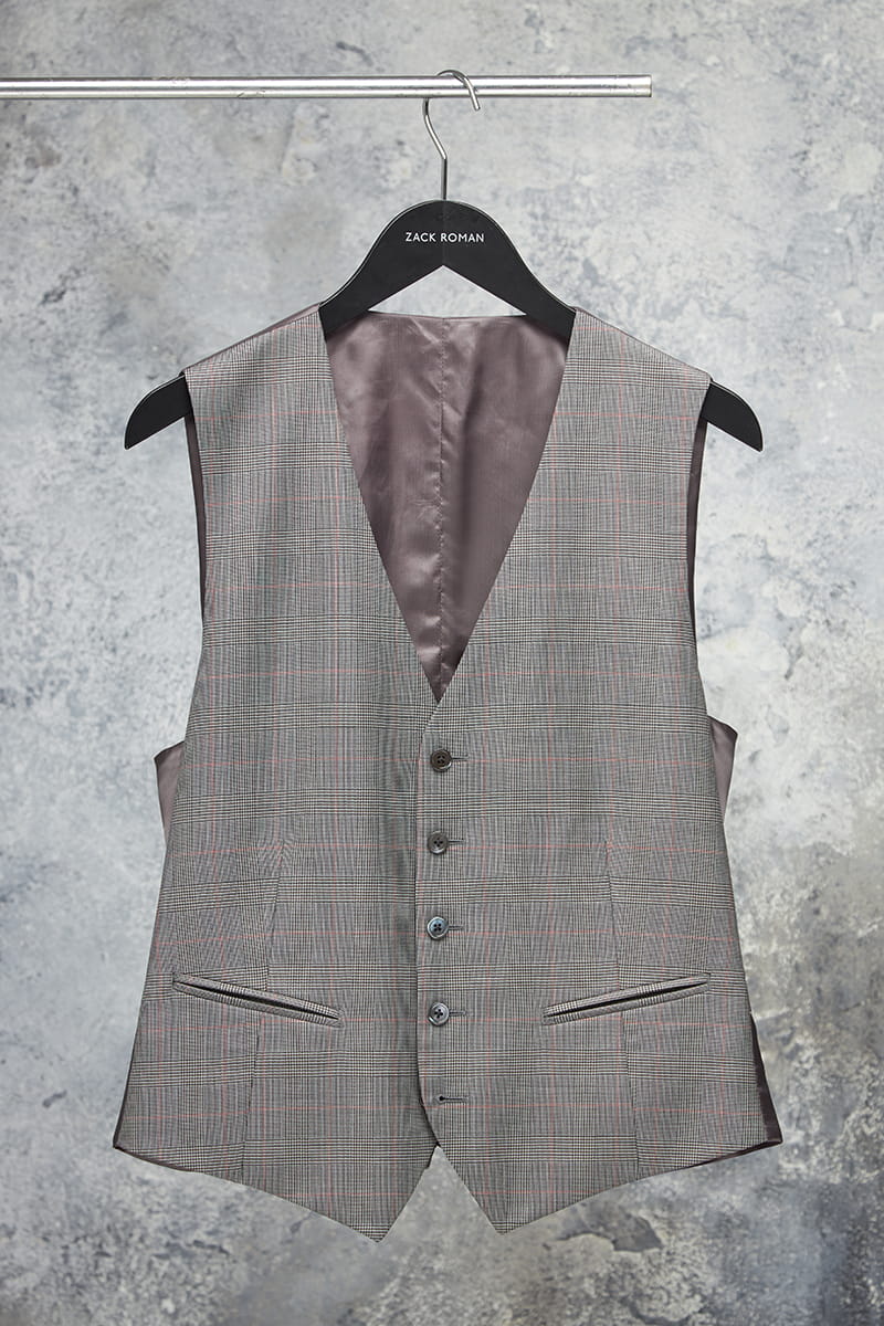 Kamizelka jednorzędowa Prince of Wales, brązowa, wełniana